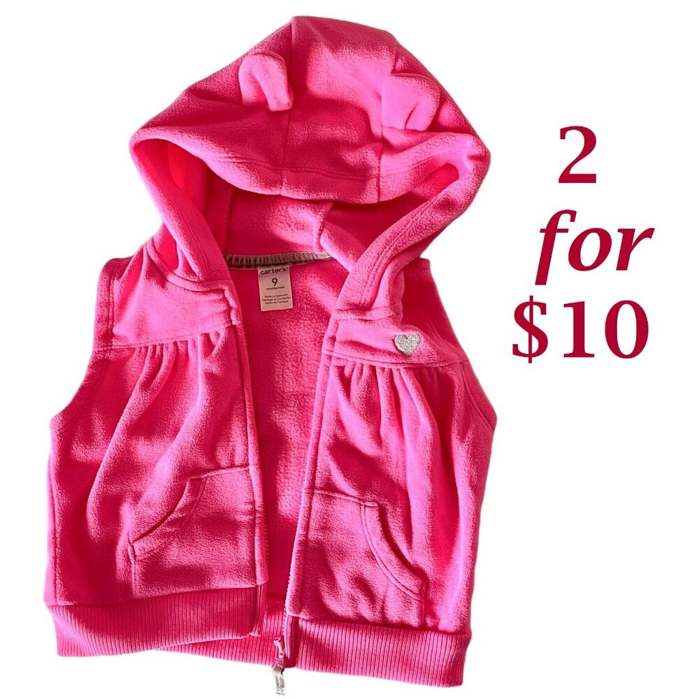 Carter's Baby Infant 9M Pink Hooded Zip Vest with Ears and Embroidered Heart